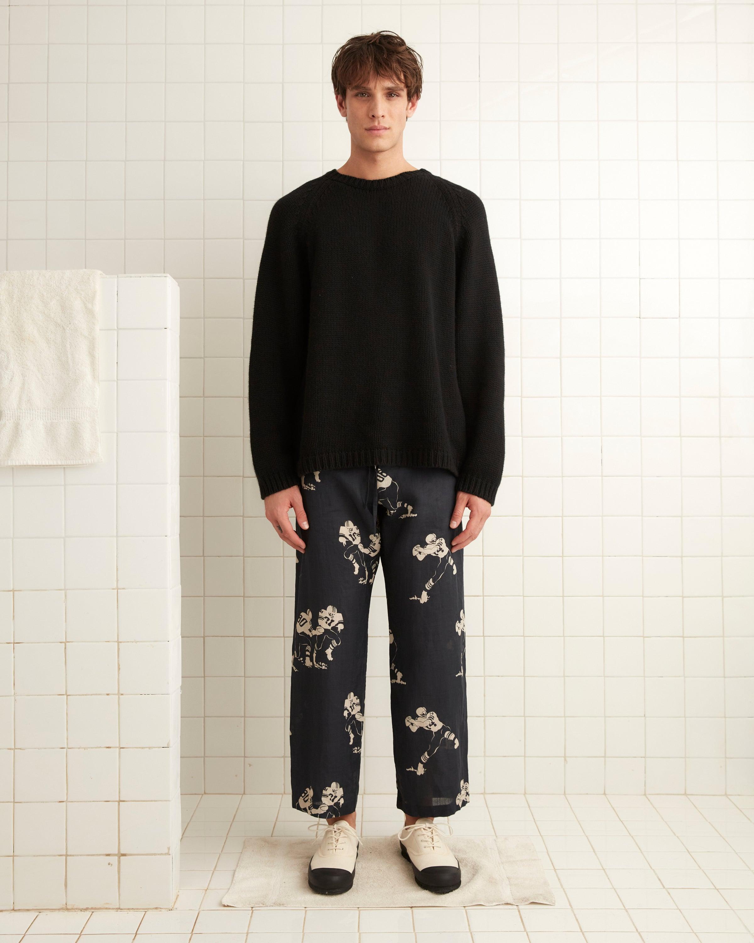 Football Silhouette Pajama Pants - Black/Cream