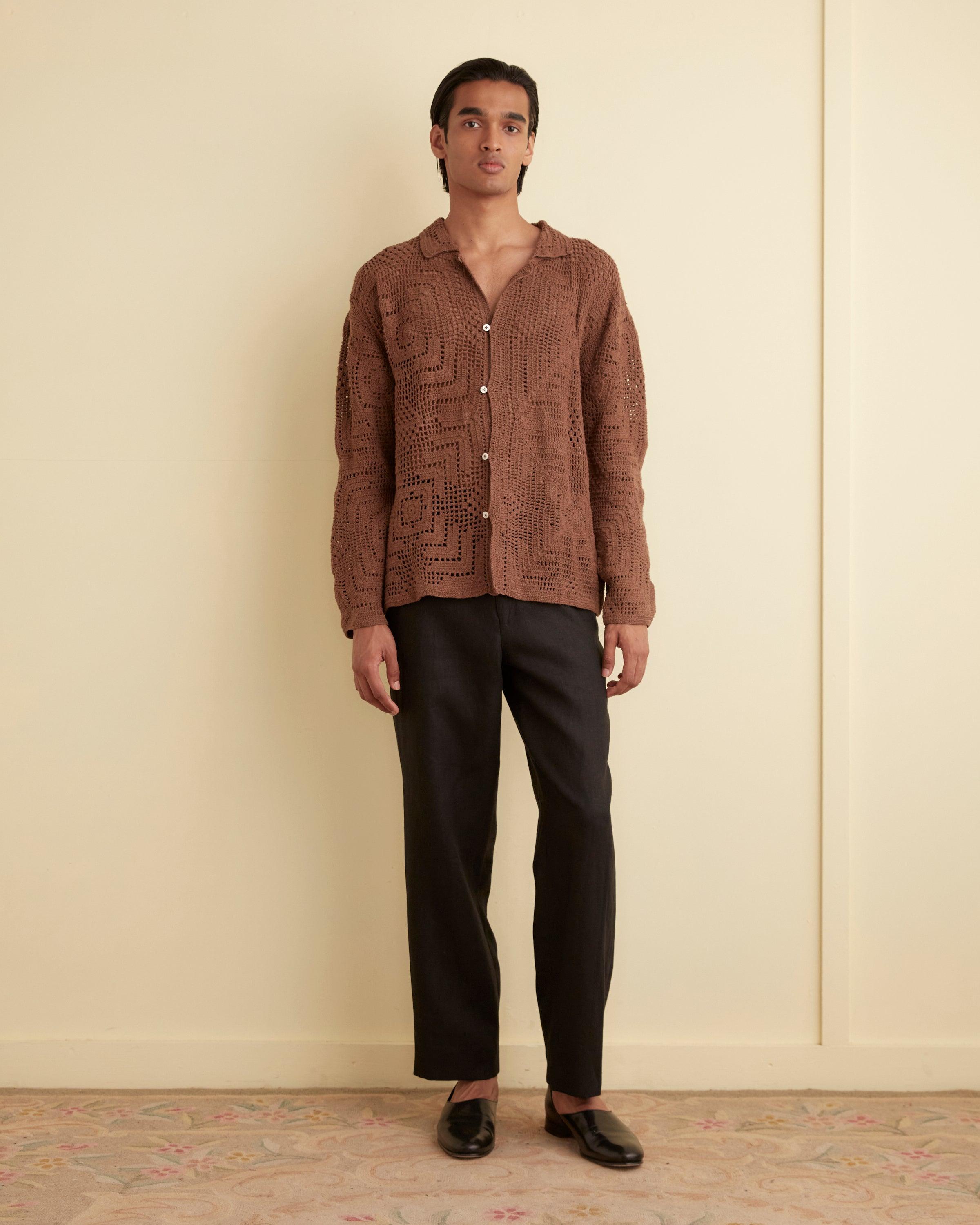 Overdye Crochet Shirt - Brown