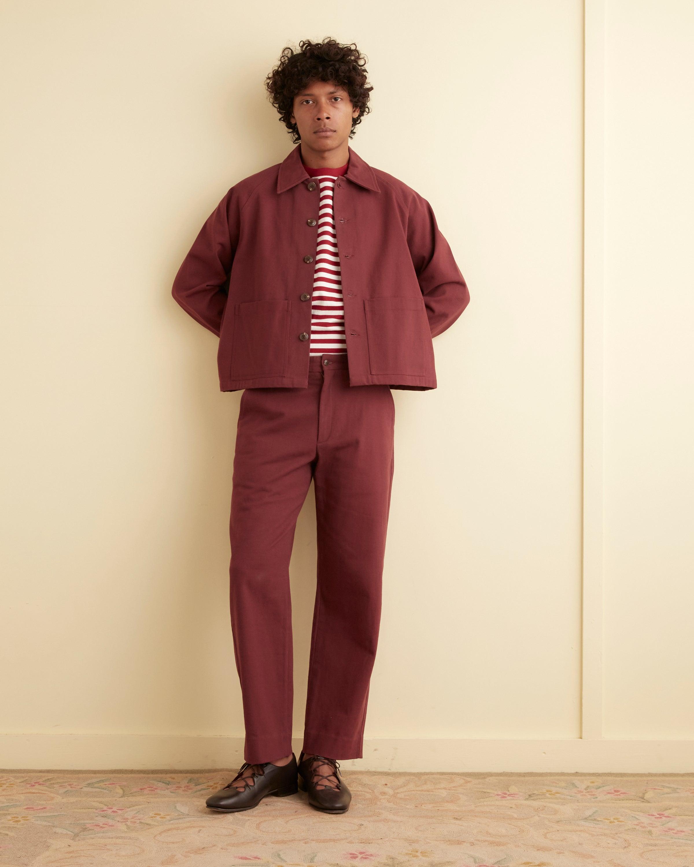 Twill Cropped Car Jacket - Merlot