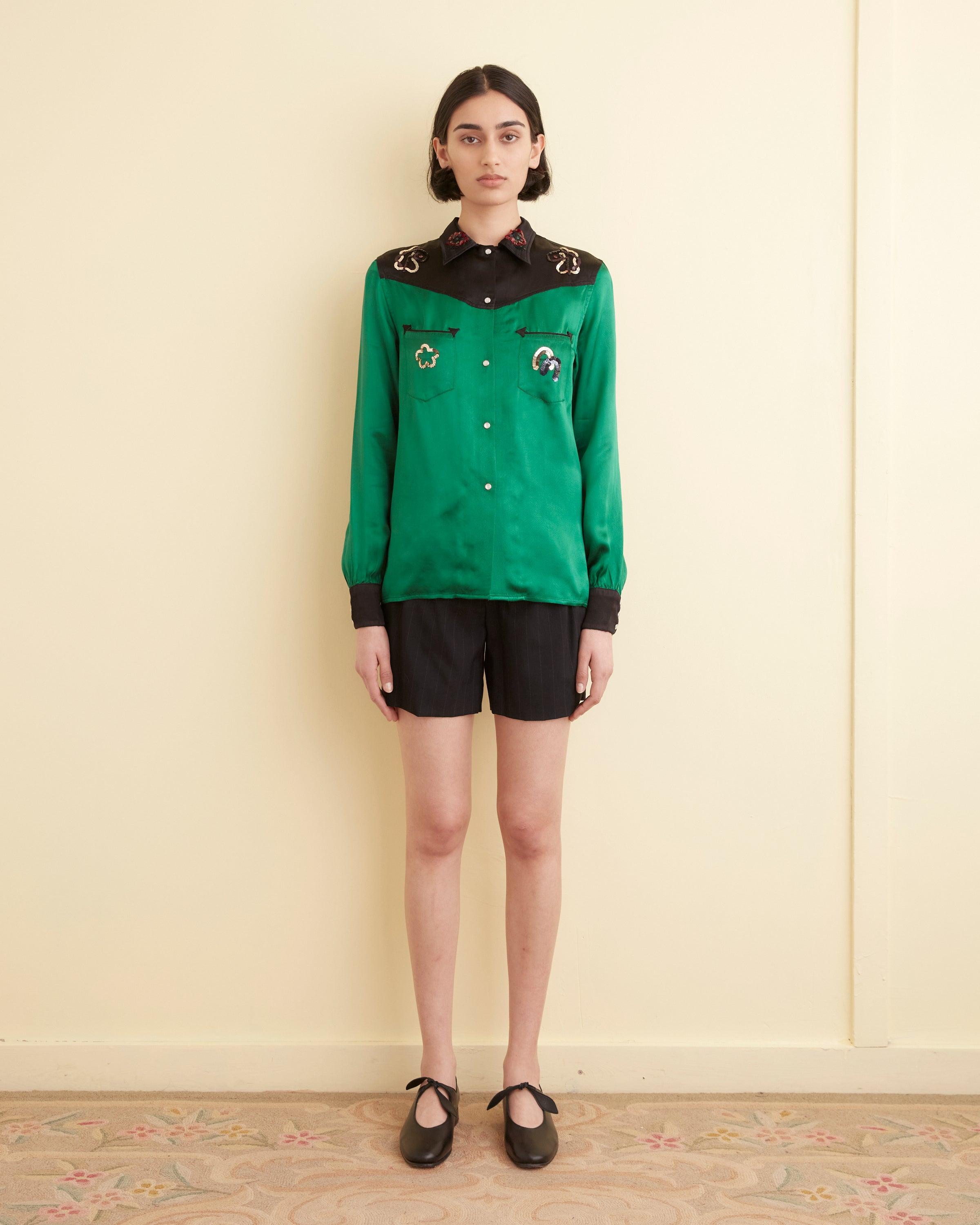 Sequin Rodeo Shirt - Dark Green