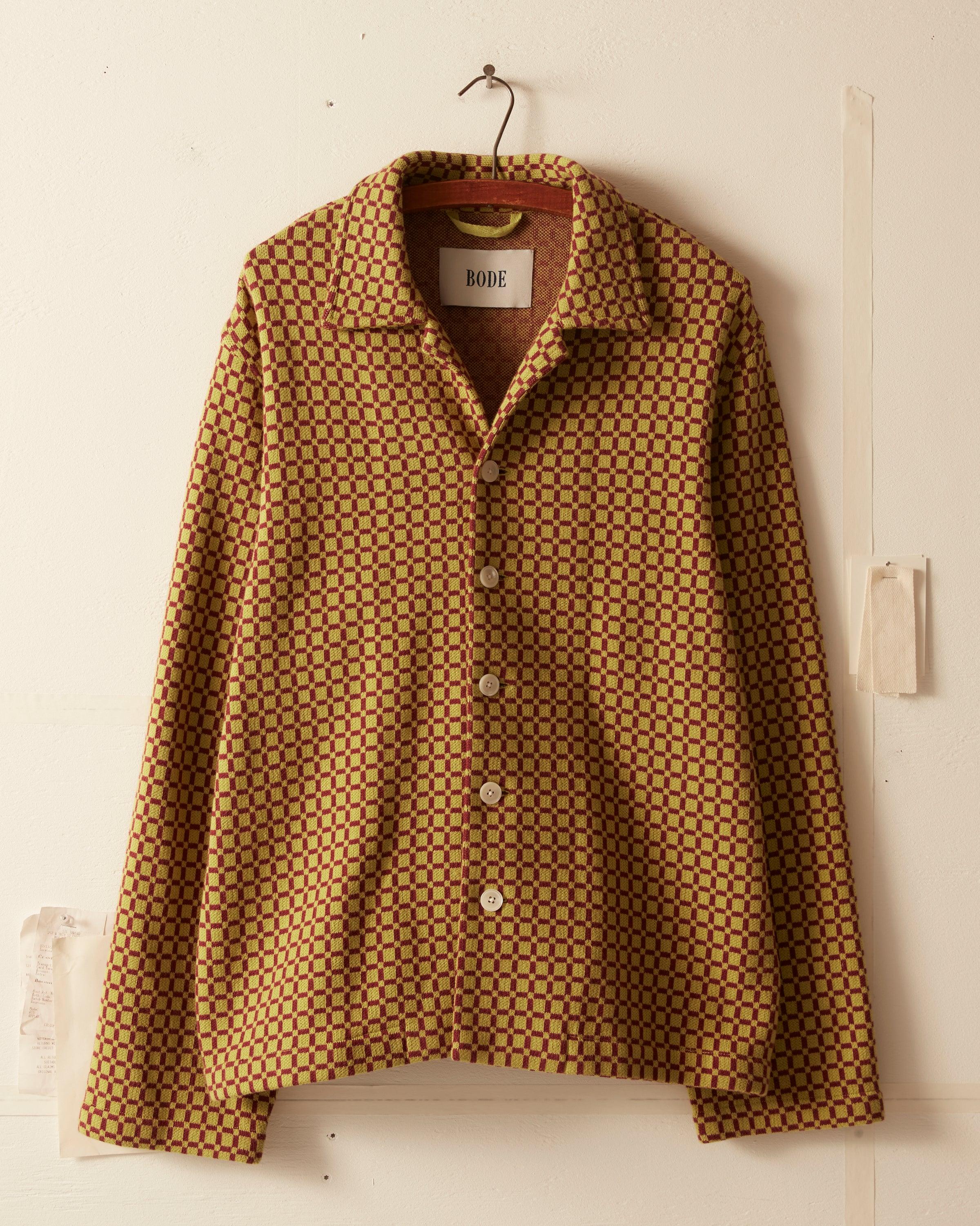 Checker Jacquard Louie Shirt - Green and Maroon