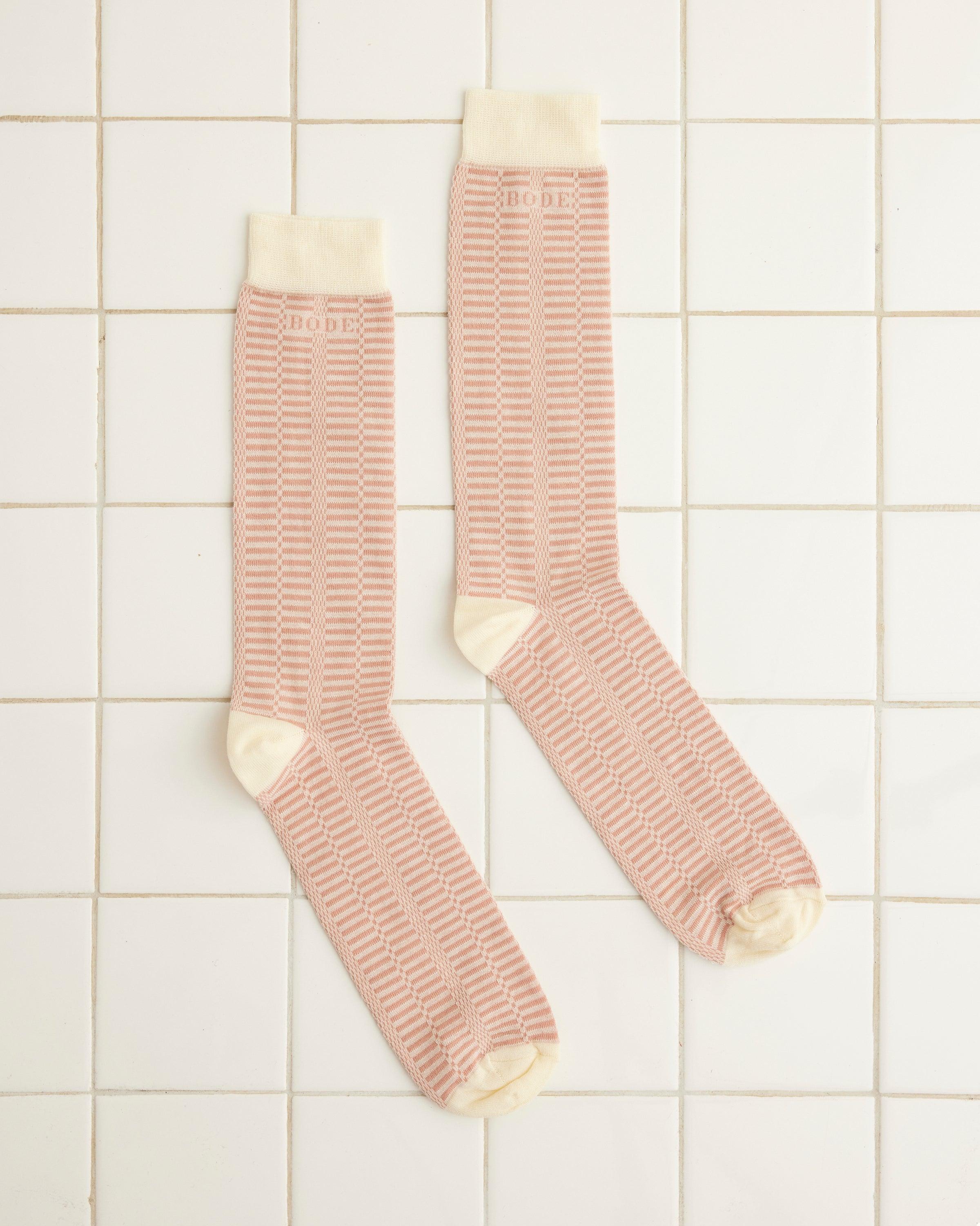 Micro Check Socks - Pink/Cream