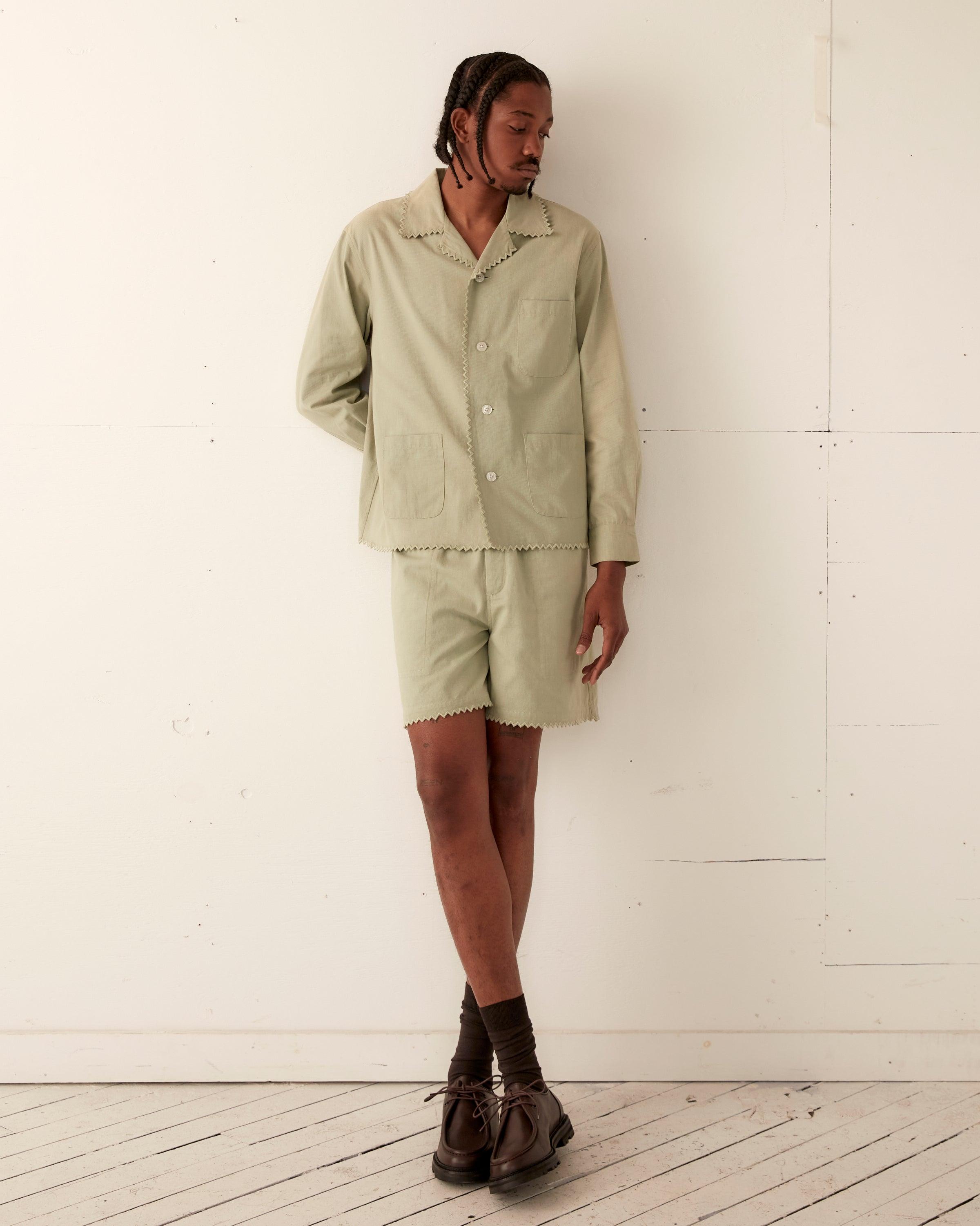 Zig-Zag Hem Long Sleeve Shirt - Mint