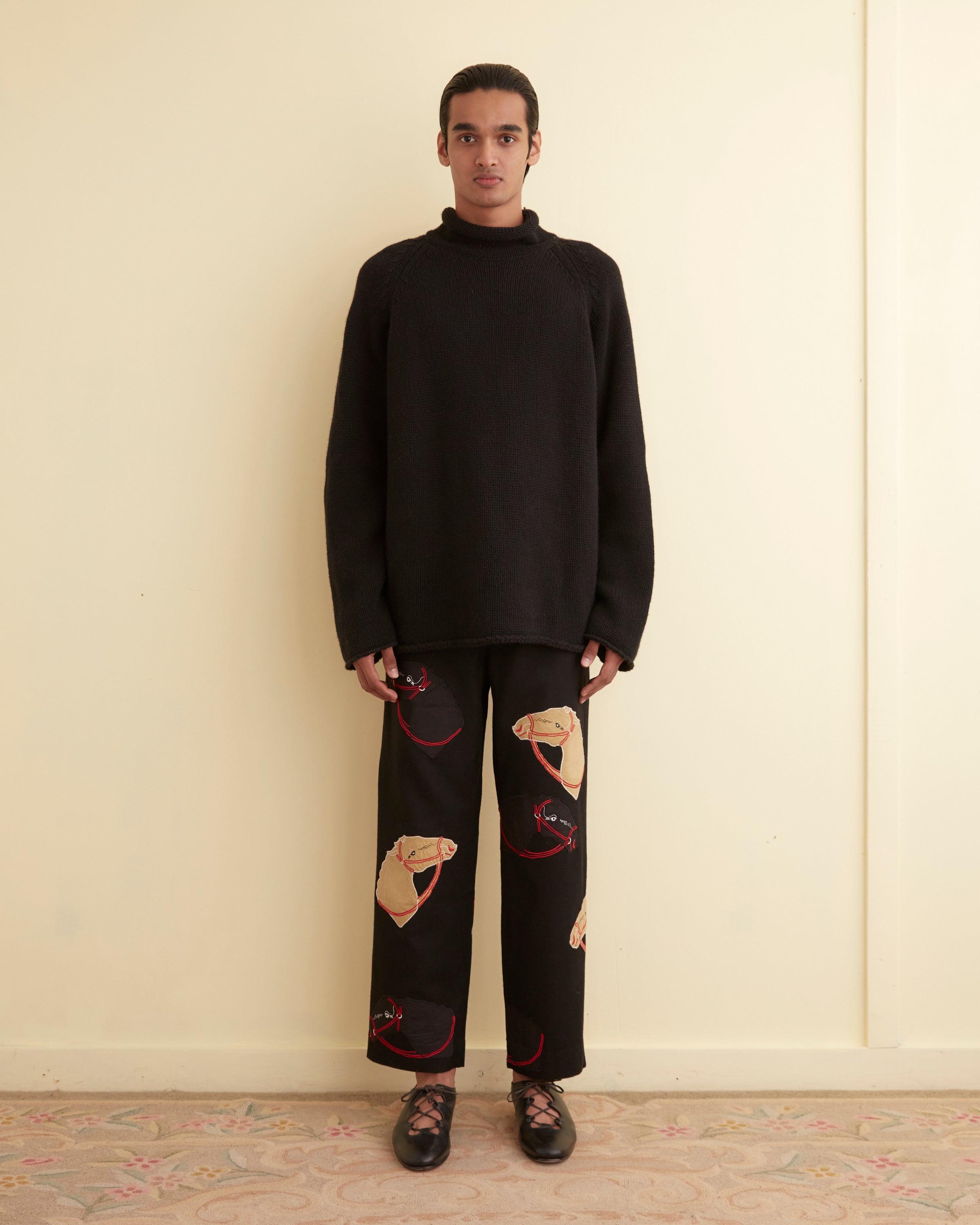 Pony Appliqué Trousers - Black