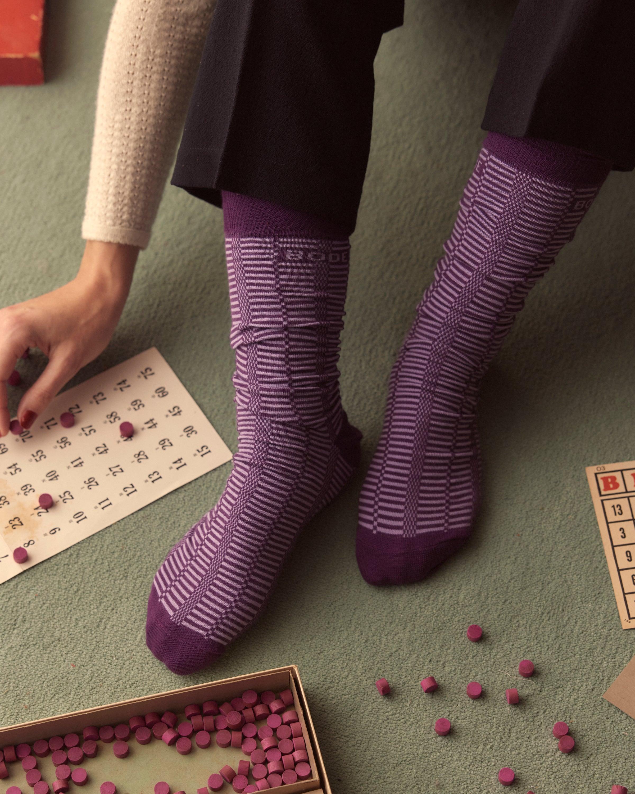 Micro Check Socks - Purple