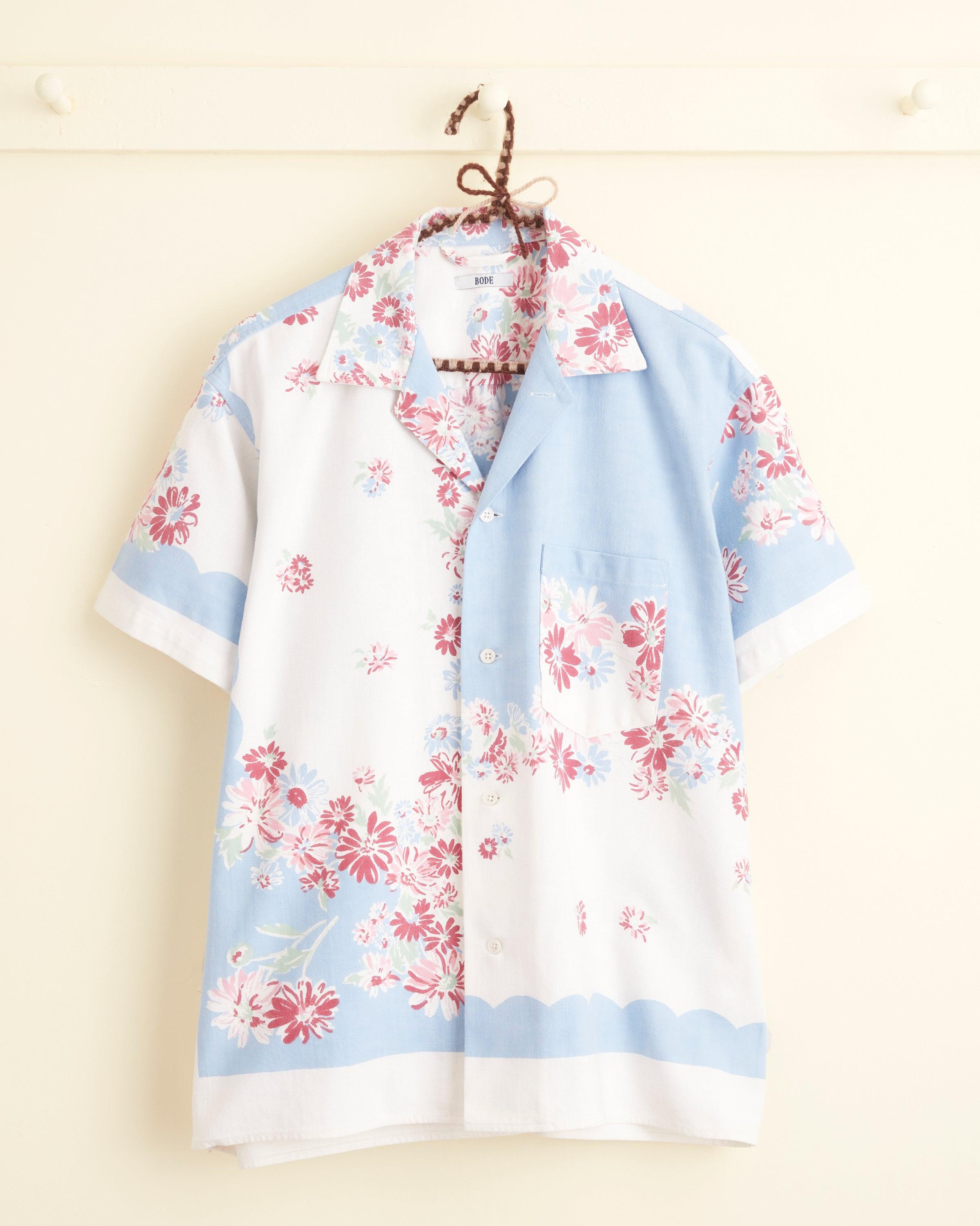 Powder Blue Floral Shirt - S/M