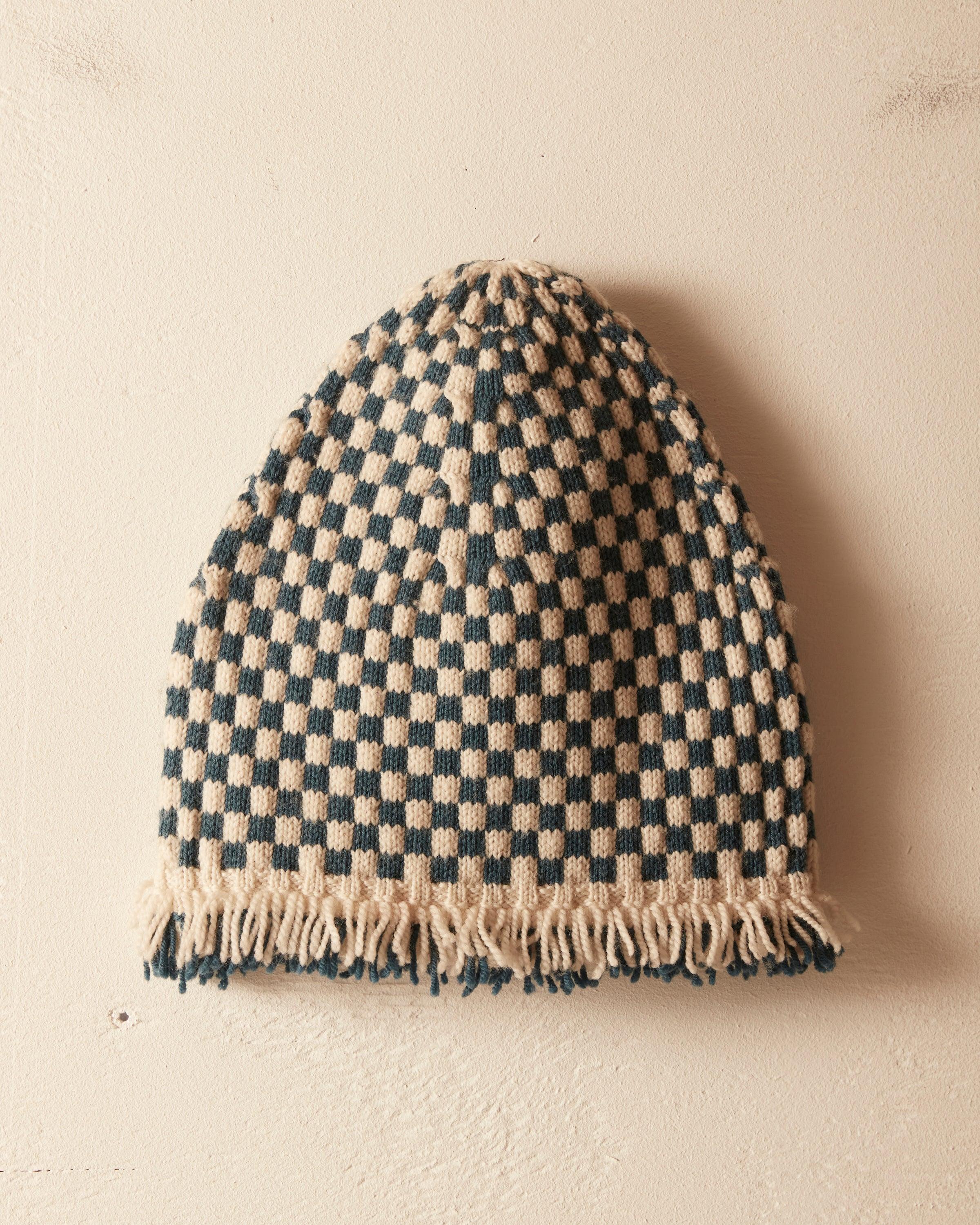 Fringe Check Hat - Blue