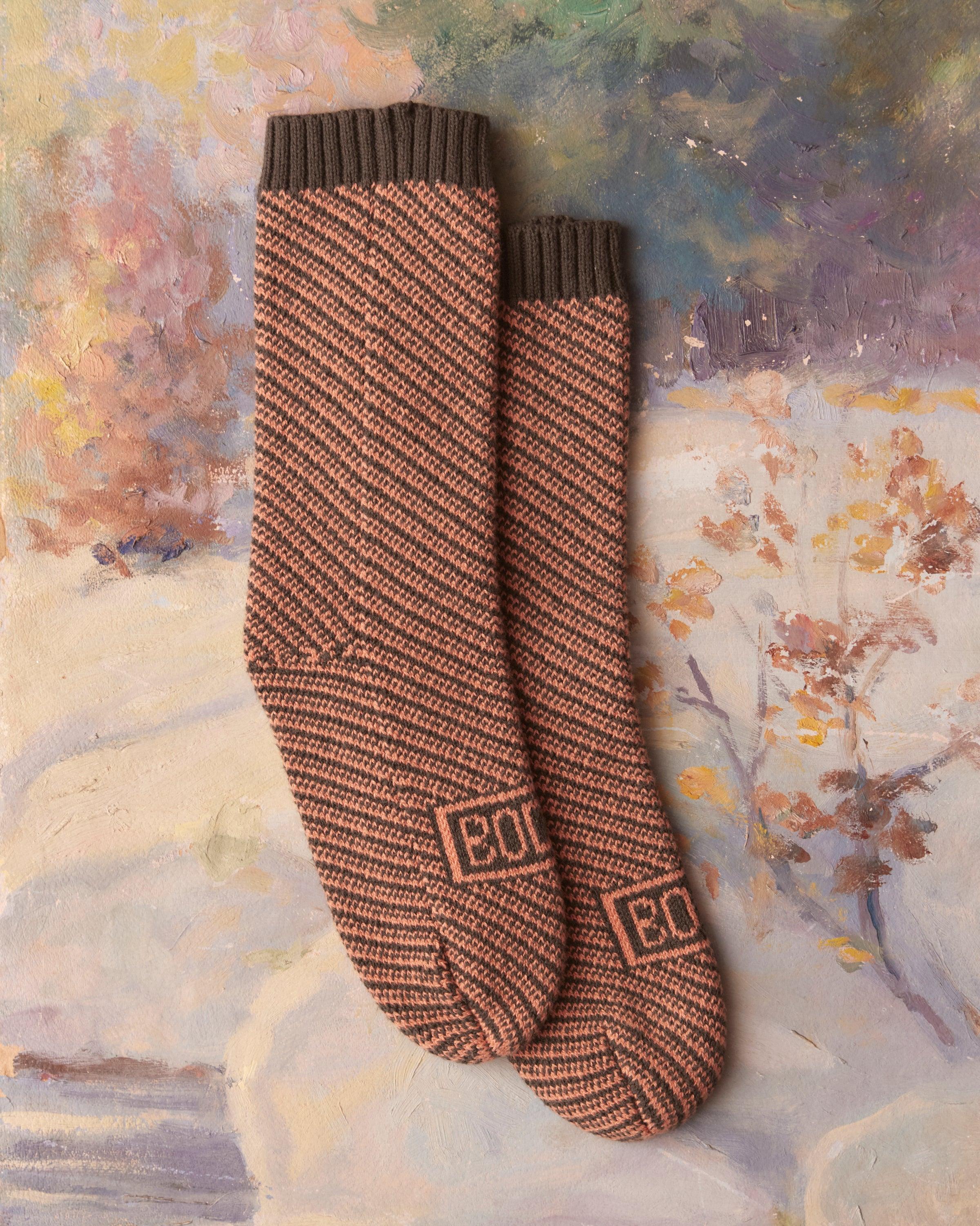 Duotone Jacquard Socks - Peach Grey