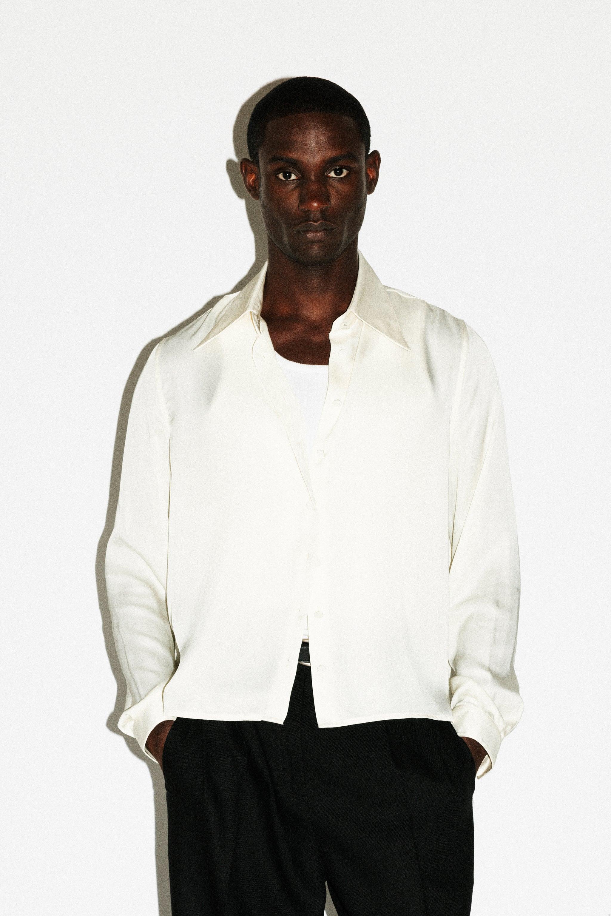 Bedford Fluid Gloss Satin Shirt  |  Ivory