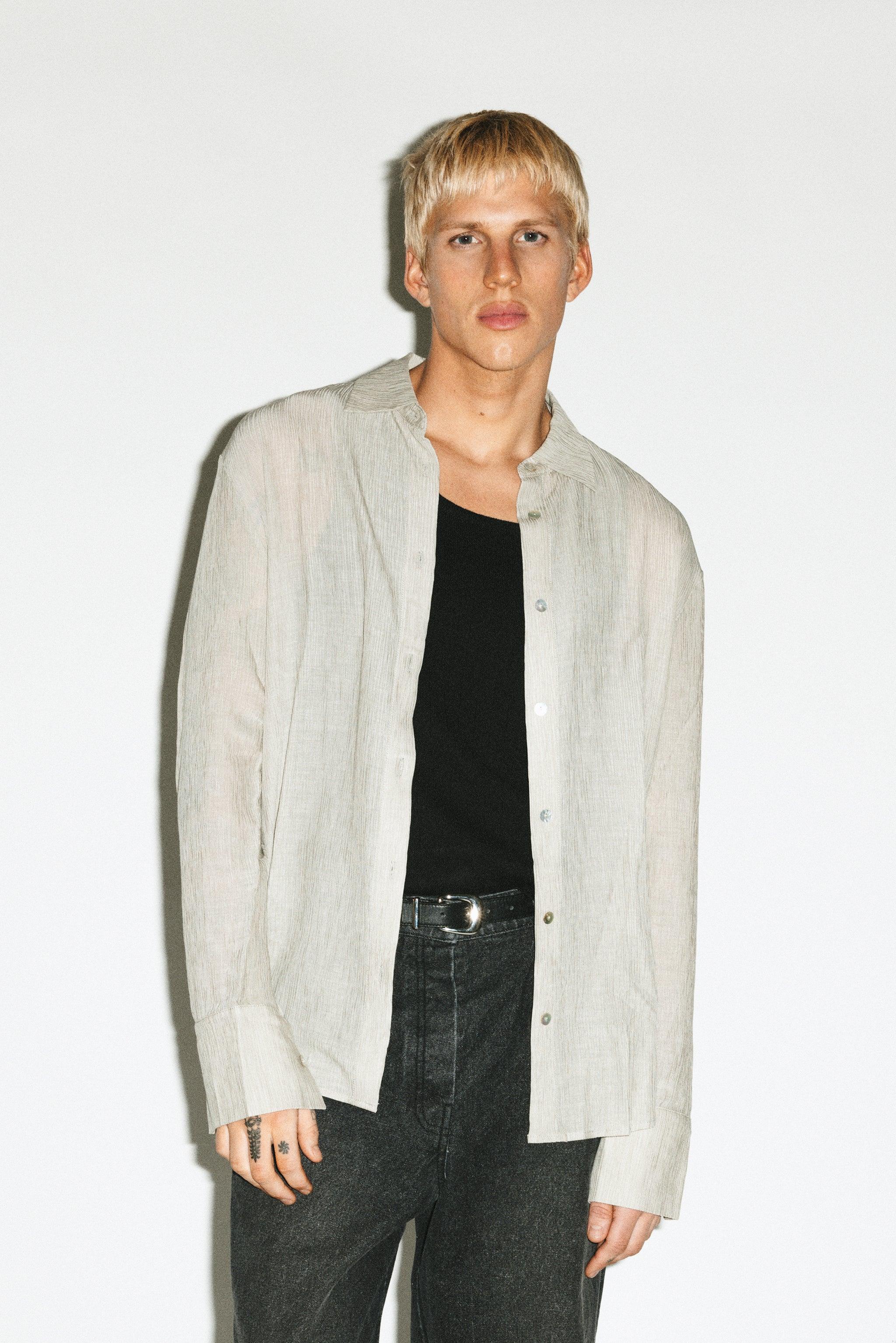 Del Aire Semi-Sheer Gauze Button Up  |  Concrete