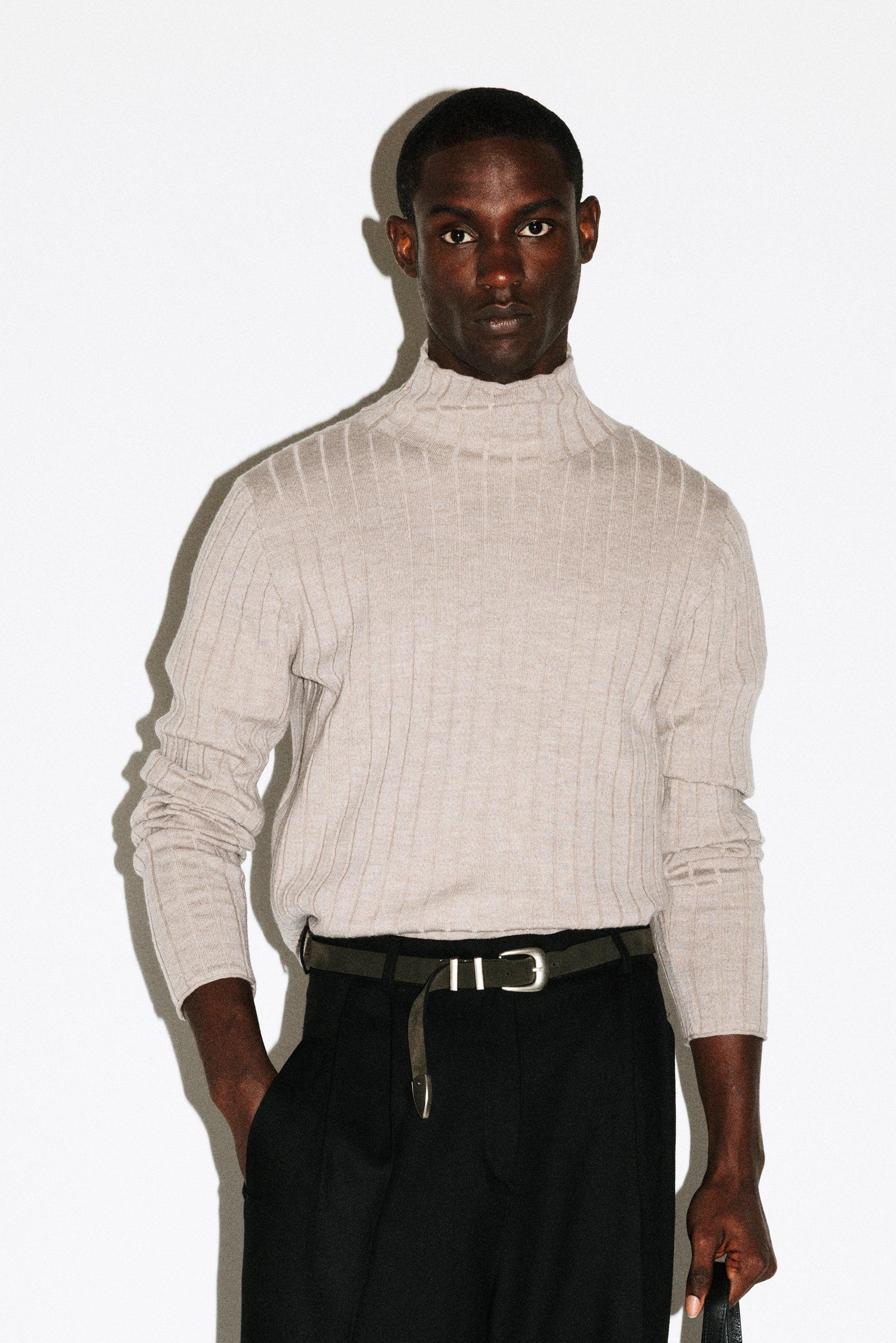 Dayton Slim Ribbed Wool Mockneck  |  Oat