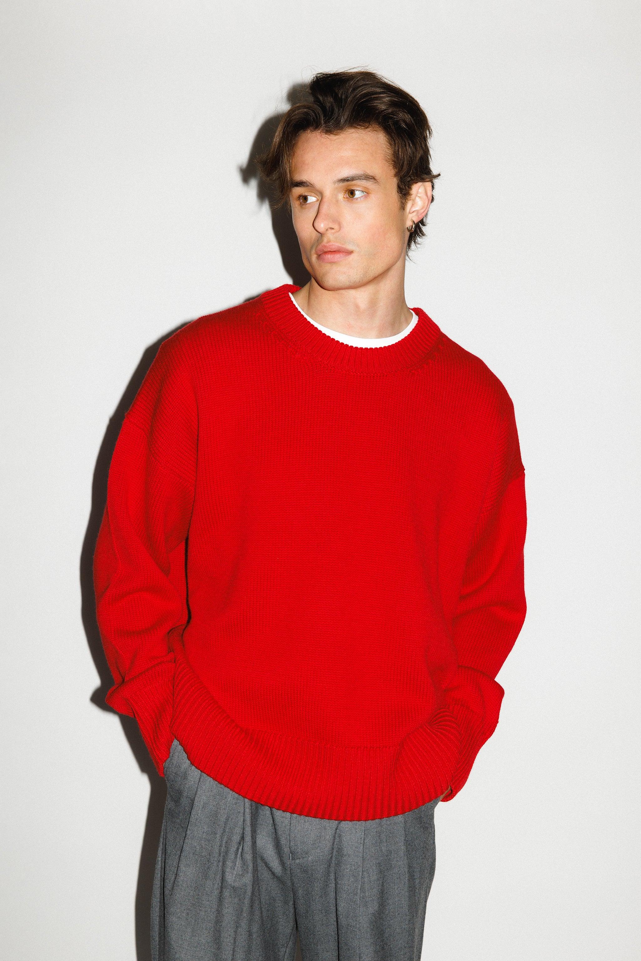 Palos Oversized Crew-Neck Sweater  |  Red