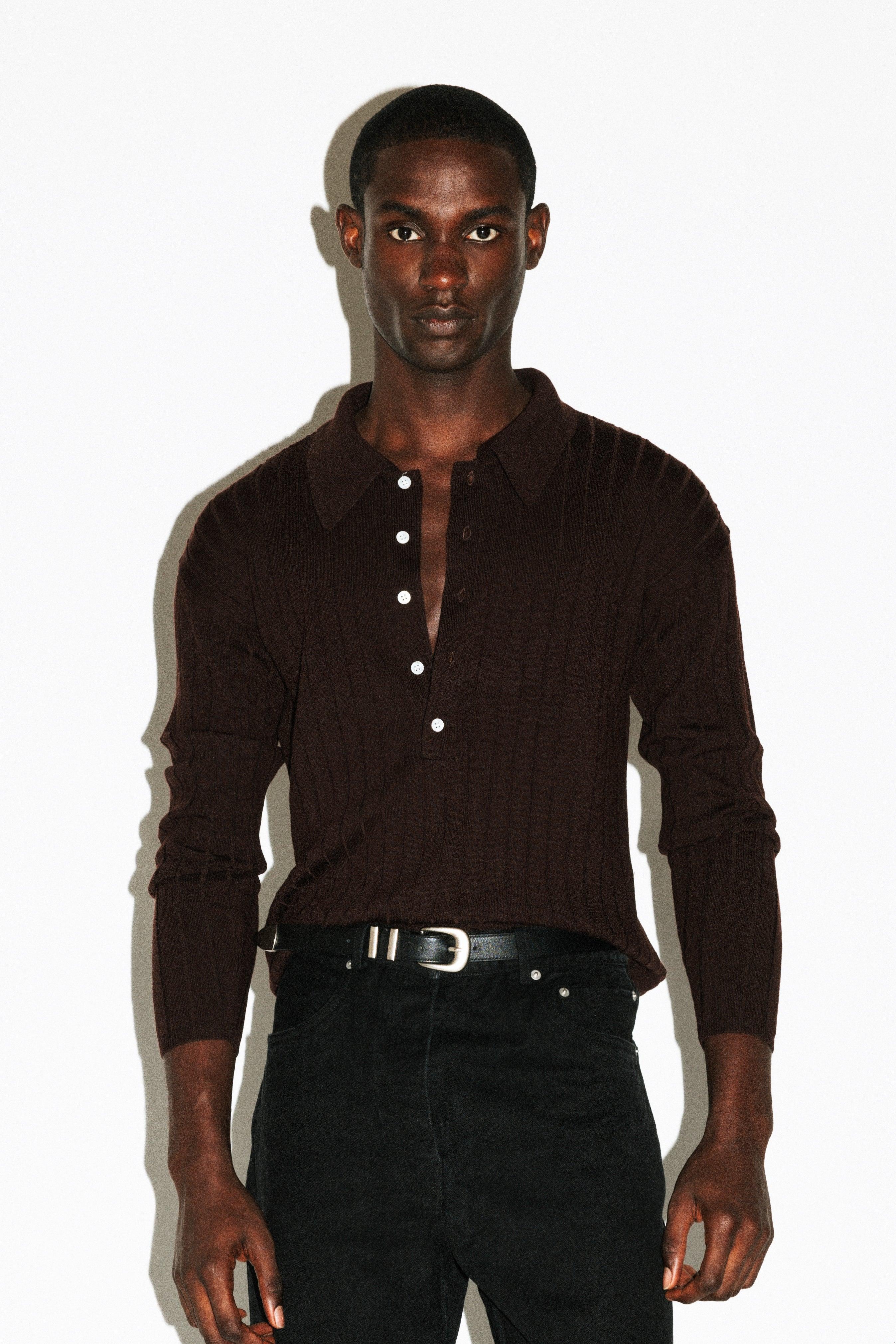 Vista Ribbed Wool Polo  |  Chocolate Brown