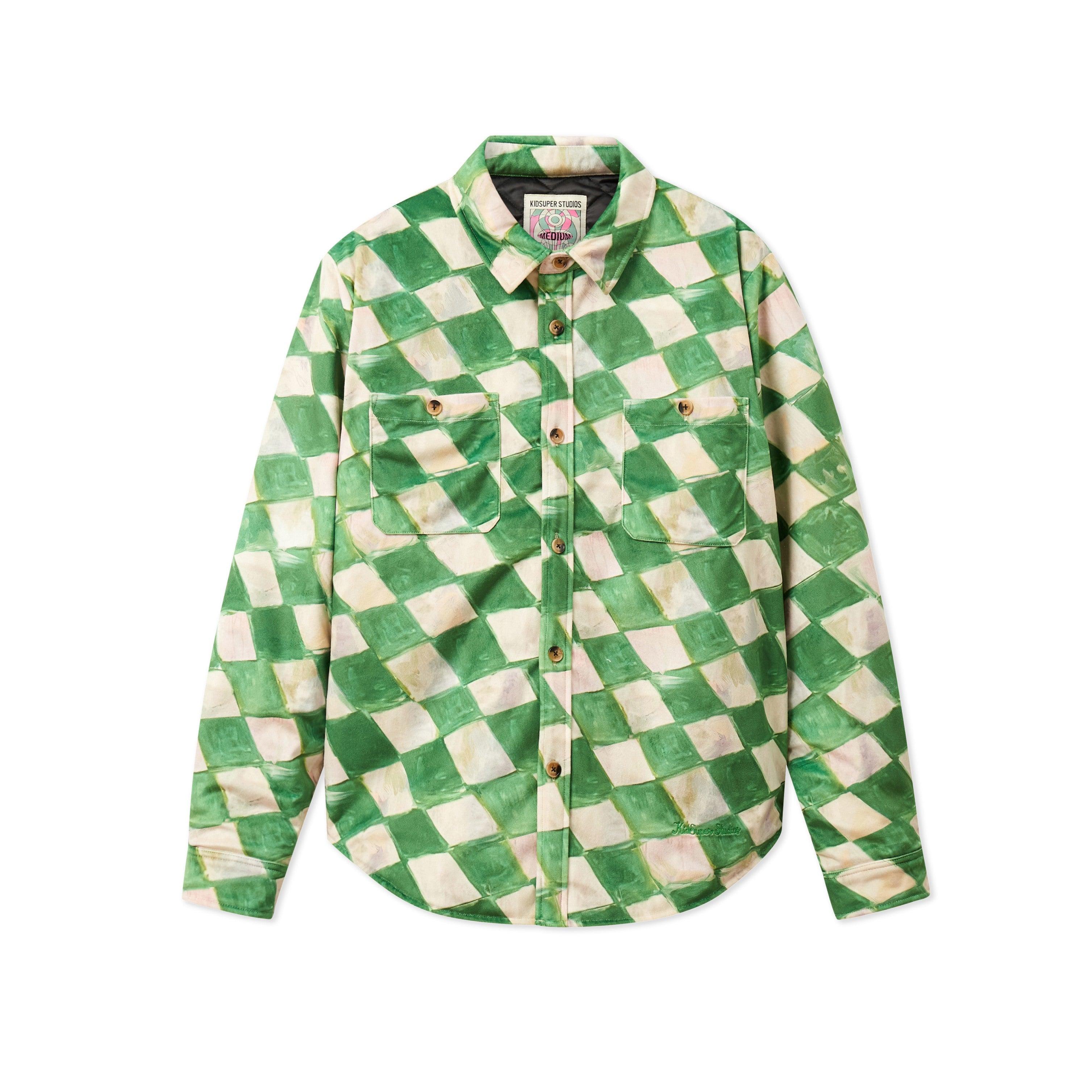 Moleskin Checkered quilted Overshirt [Green]