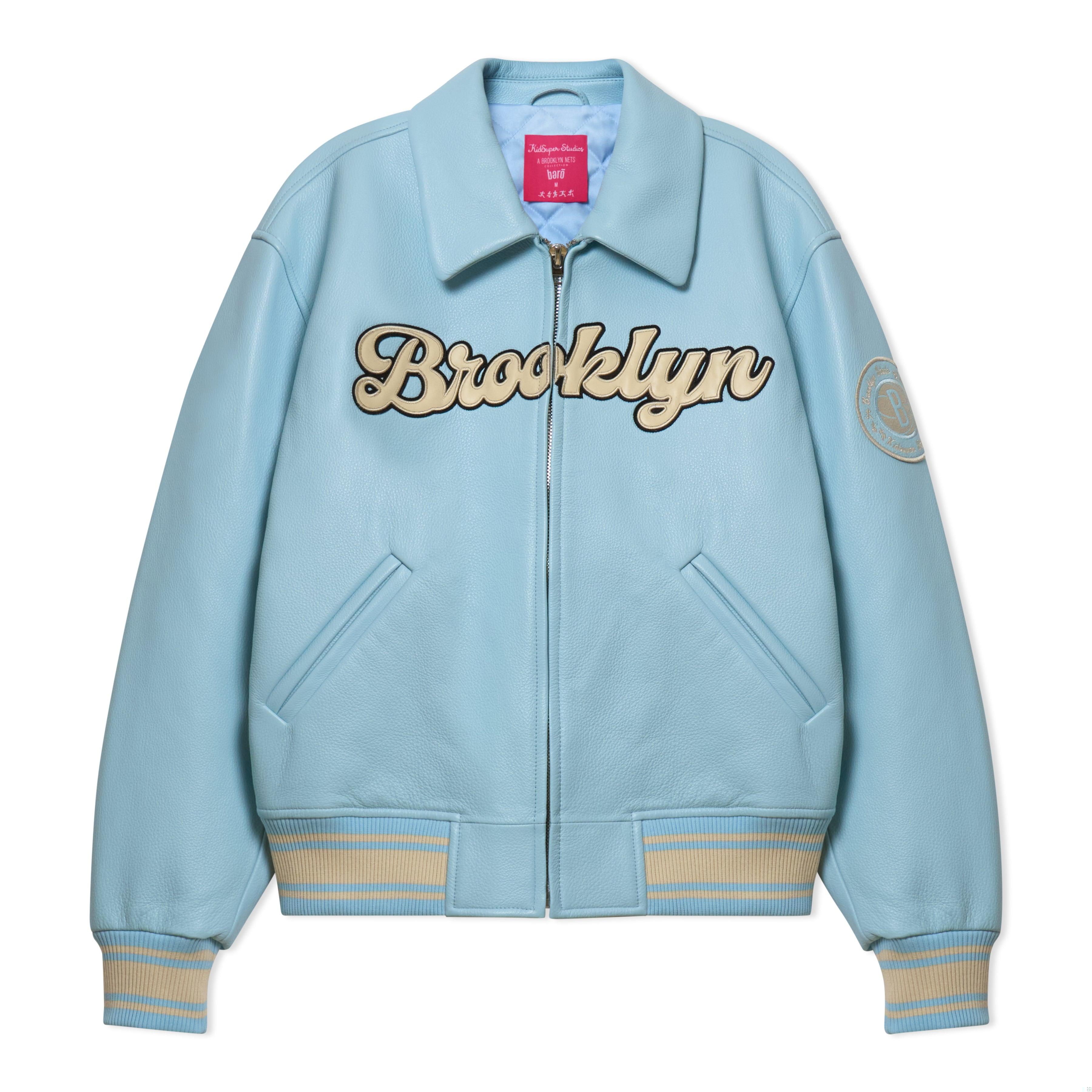 Bero X KidSuper Leather Varsity Jacket [BABY BLUE]