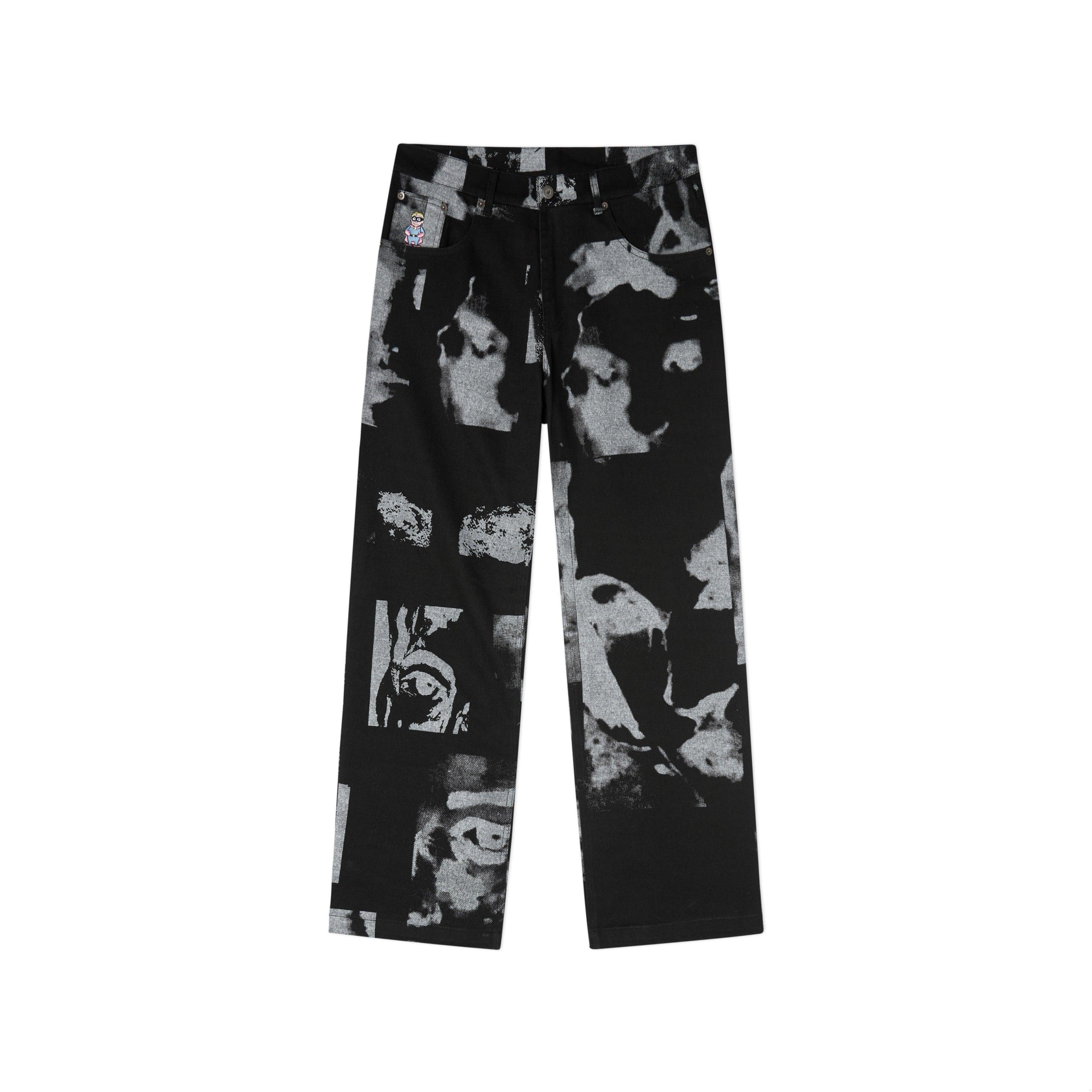 Collage Faces Twill Pants [Black]