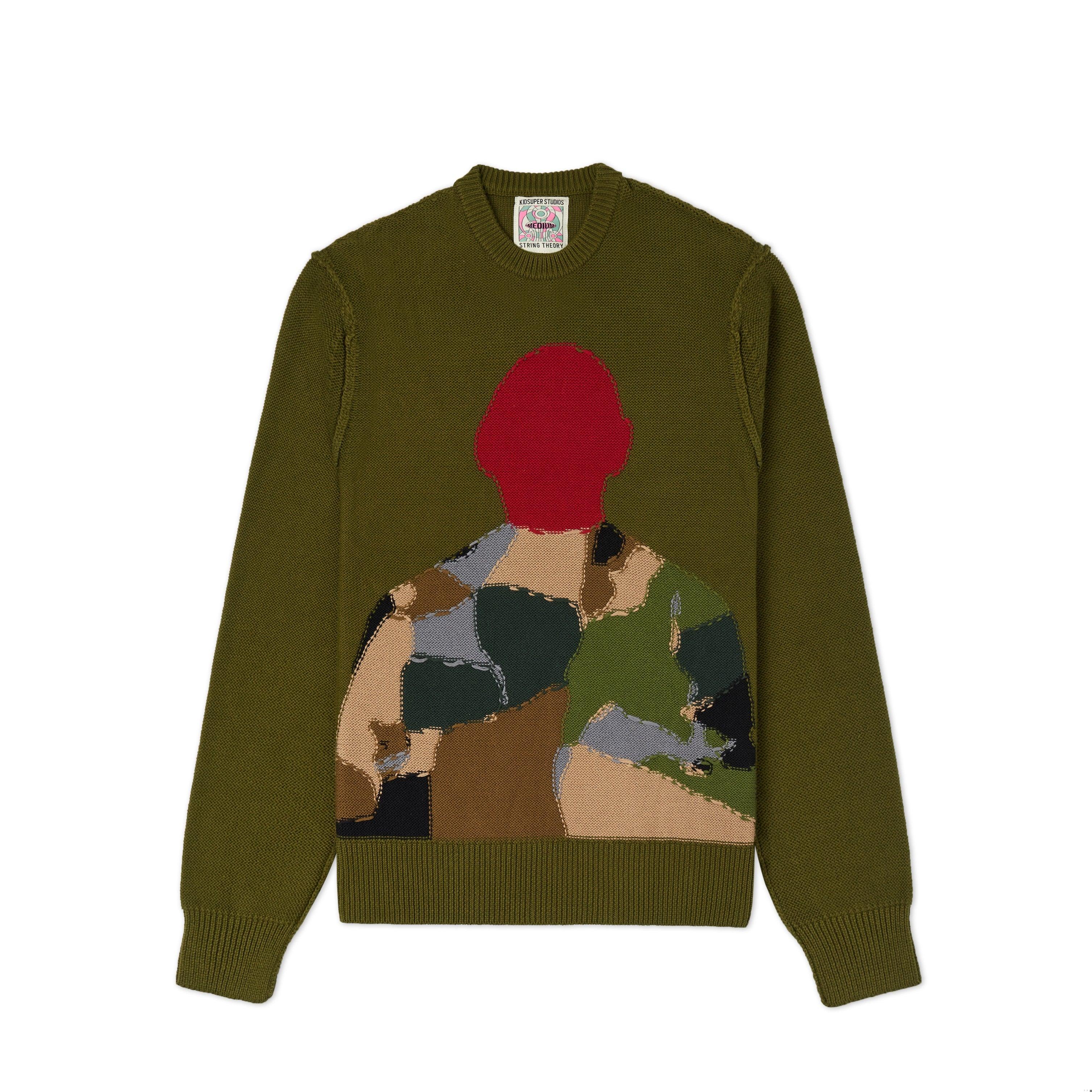 Reverse Intarsia Knit Figure Sweater [Olive]