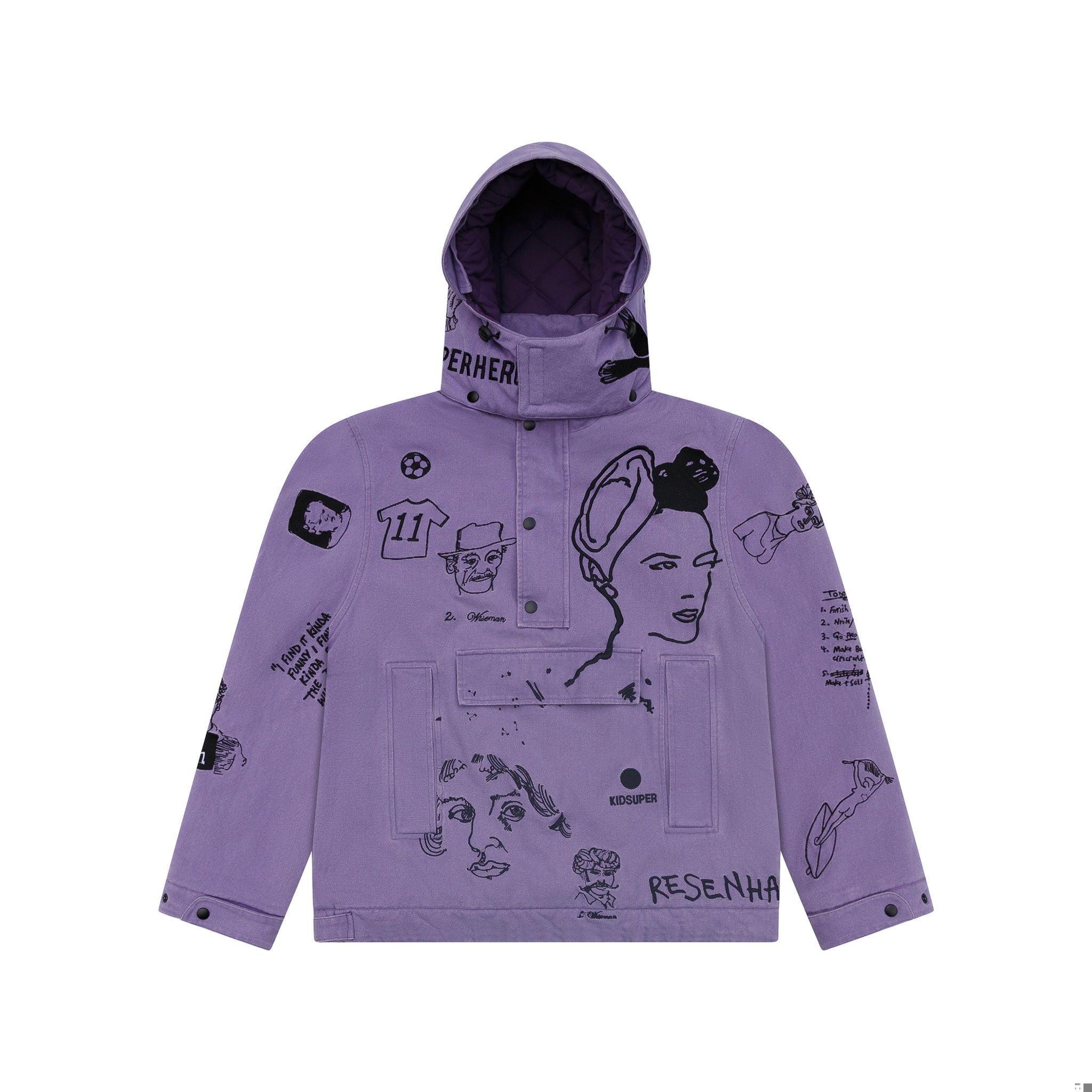 Embroidered Canvas Pullover Jacket [Purple]