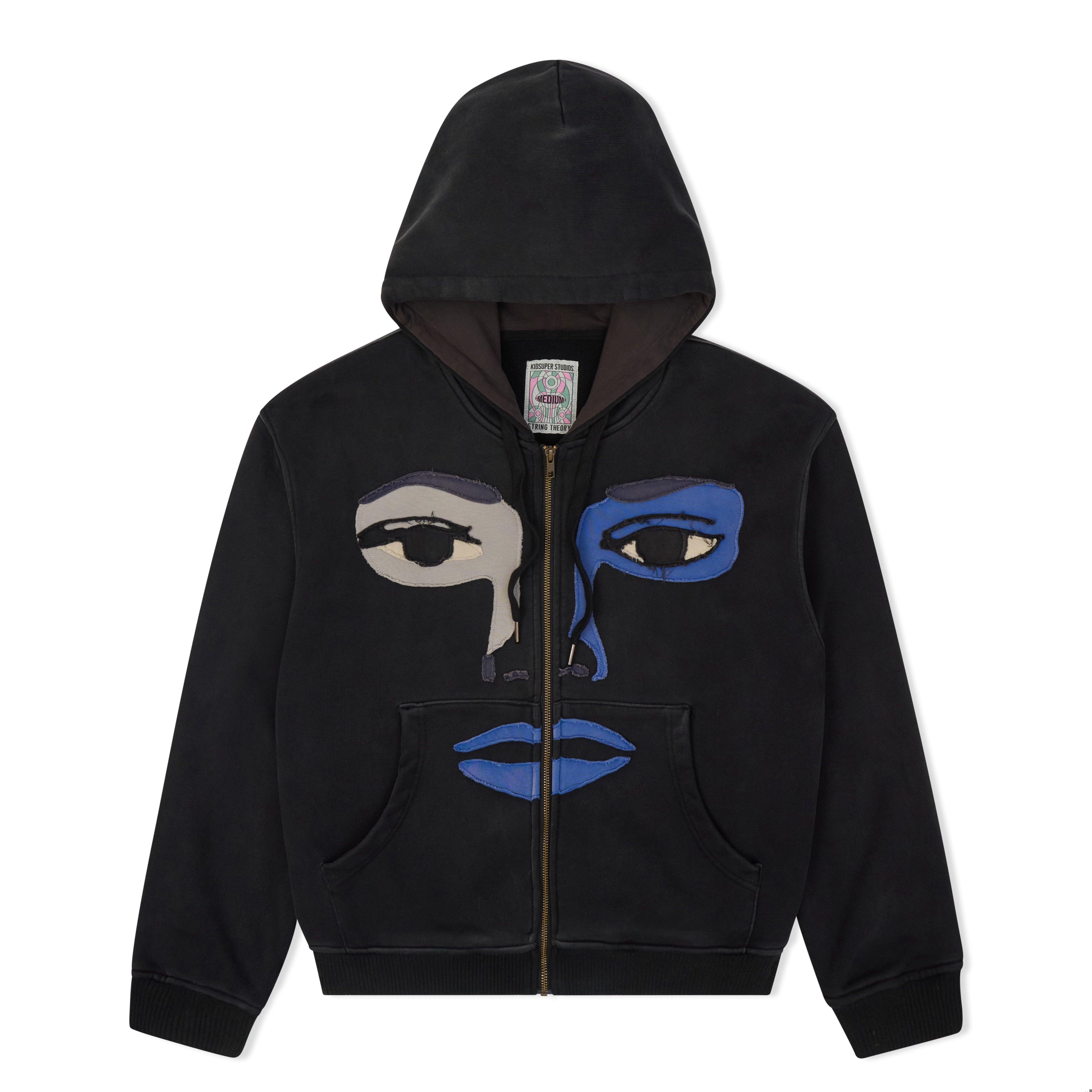 Patchwork Face Heavyweight Zip Up Hoodie[Black]