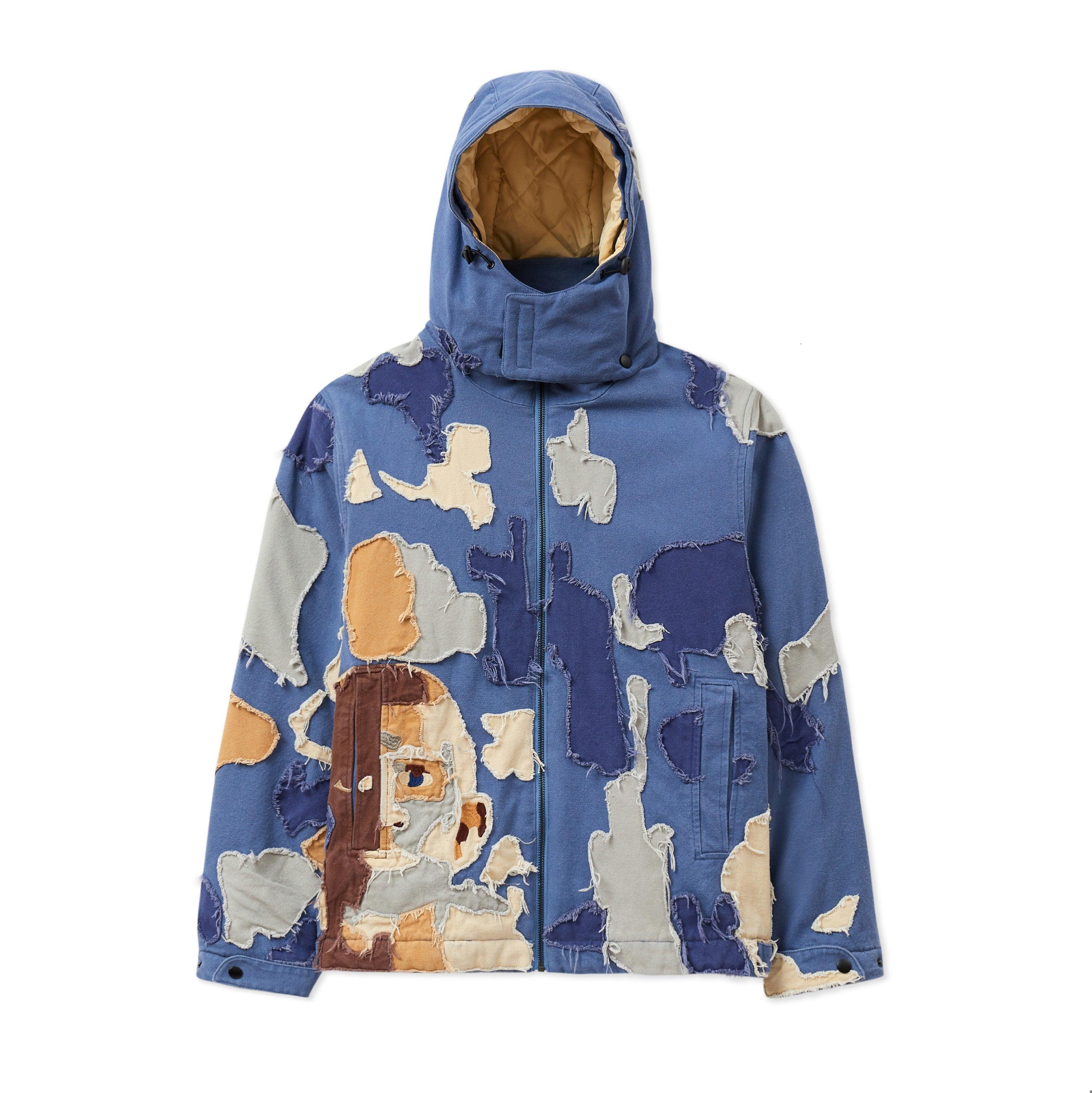 Patchwork Canvas Zip Up Jacket [Blue]