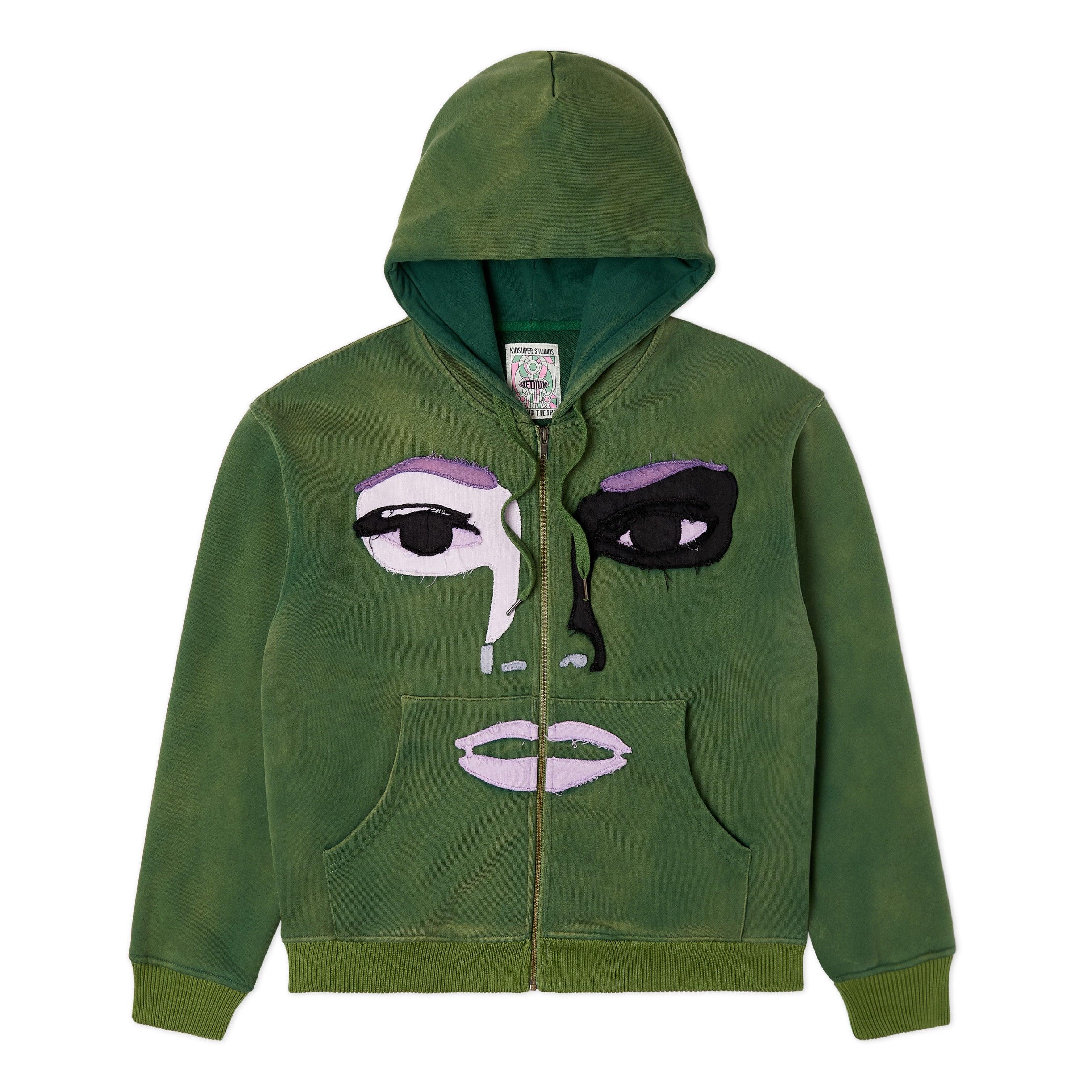 Patchwork Face Washed Heavyweight Zip Hoodie [Green]