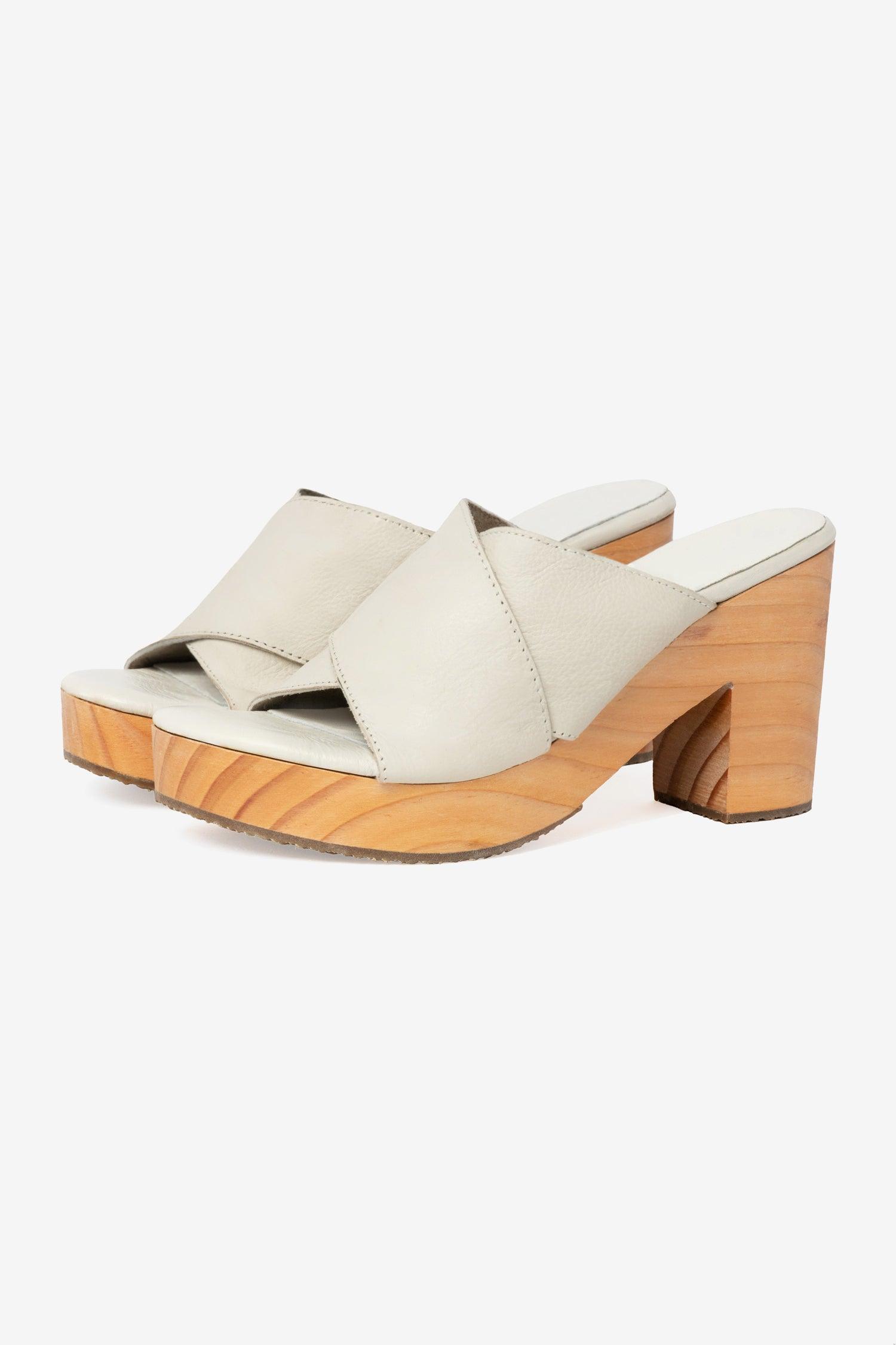 WOODSNDL03 - Crossover Mule Wooden Heel Sandal