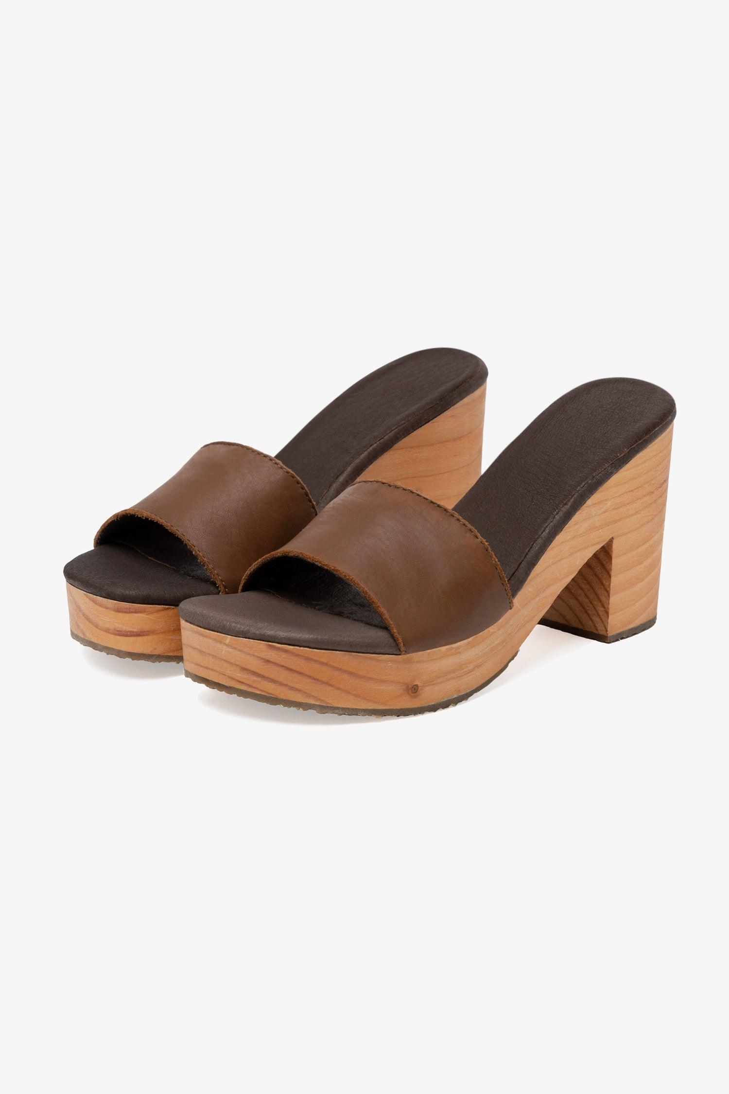 WOODSNDL02 - Wooden Mule Heel Sandal