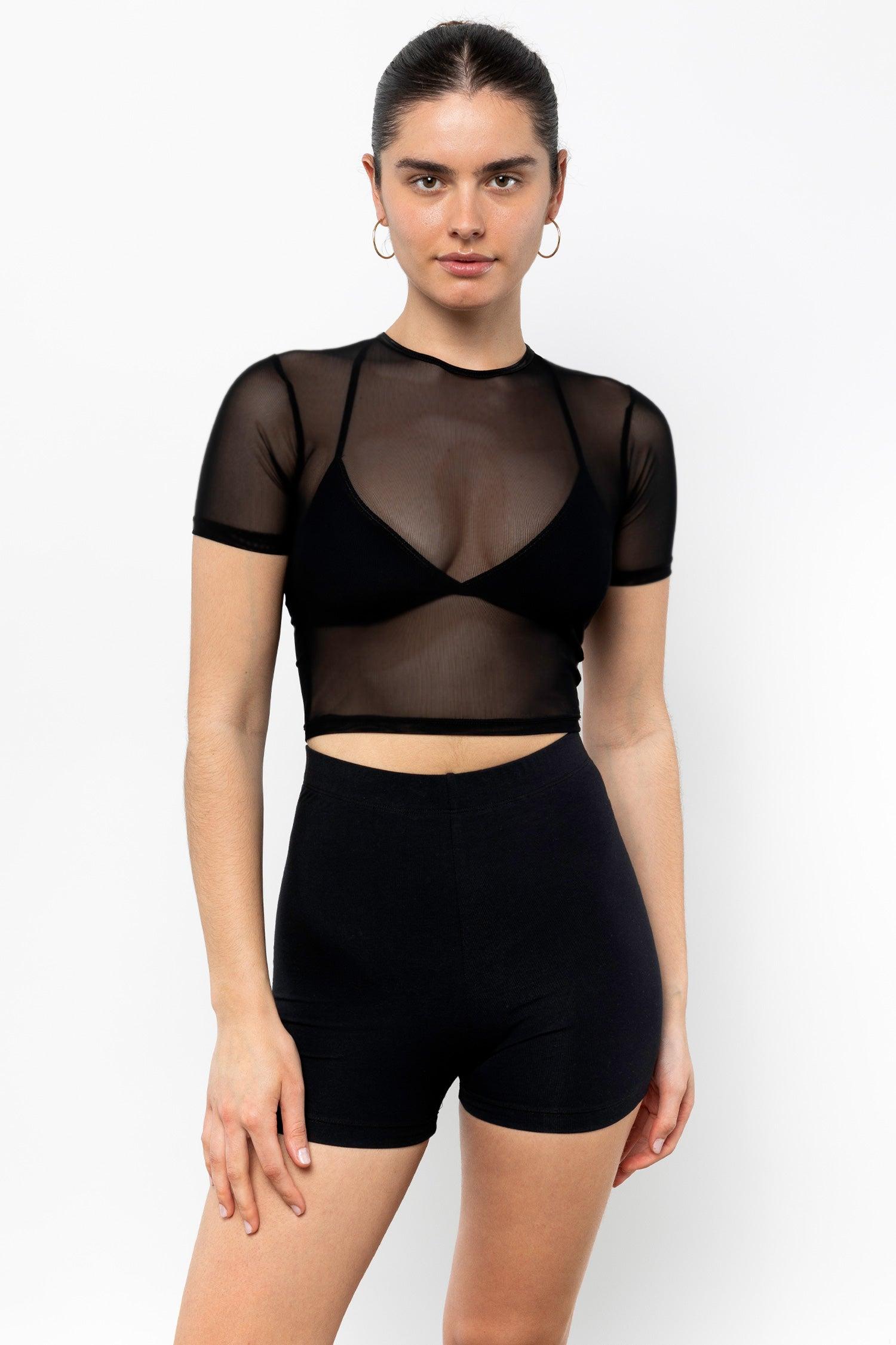 RNS078 - Micromesh Short Sleeve Crop Top Tee Shirt