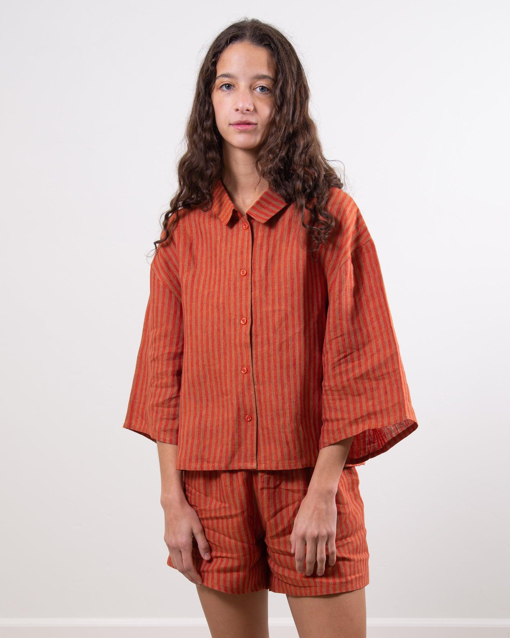 The Linen Set - Red & Orange Stripe